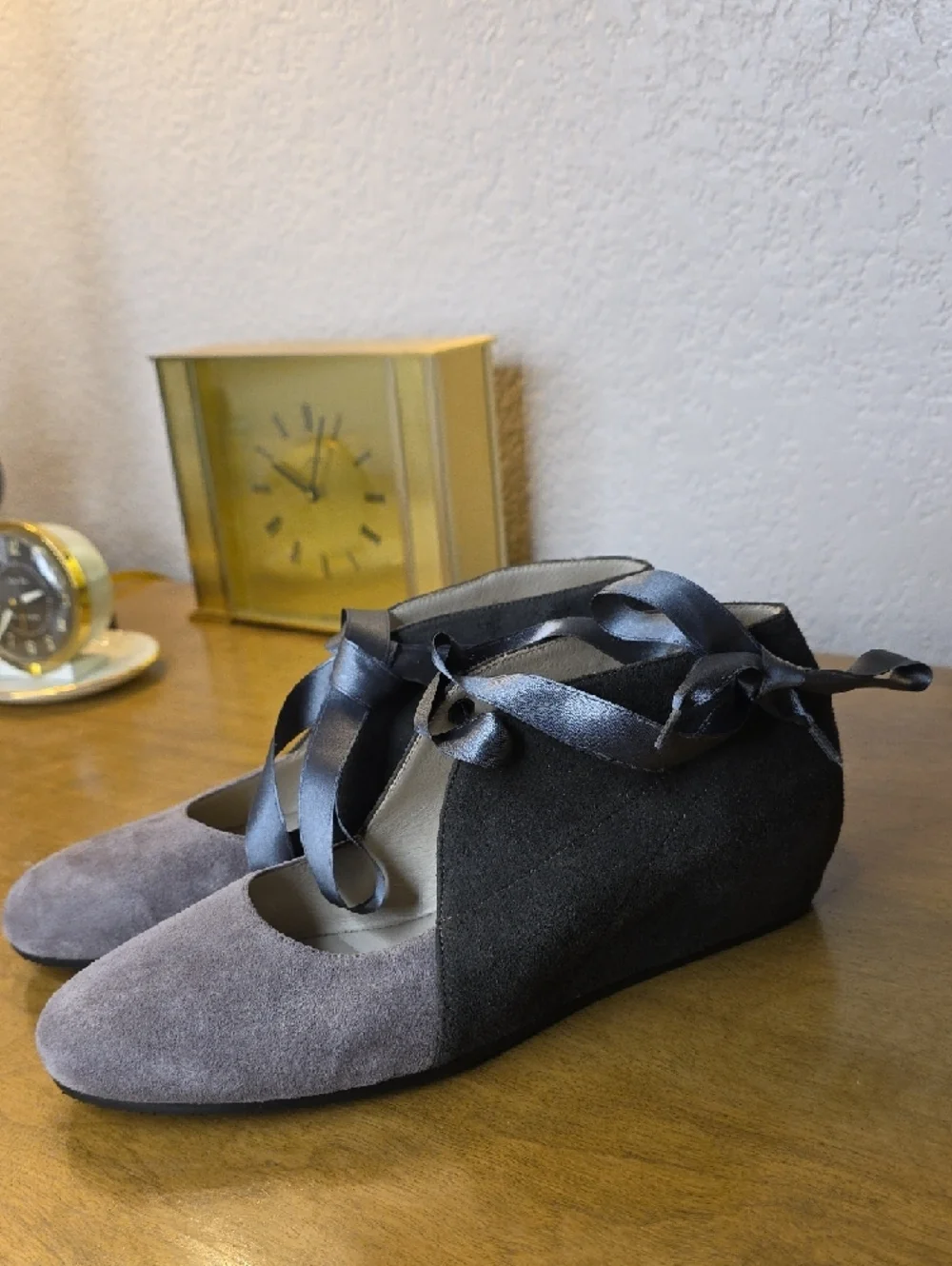 Amalfi Two-Tone Gray & Charcoal Suede Satin Lace-Up Flats